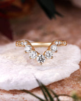 XANTHE Round Cut Moissanite Curved Wedding Band Bridal Stacking Ring